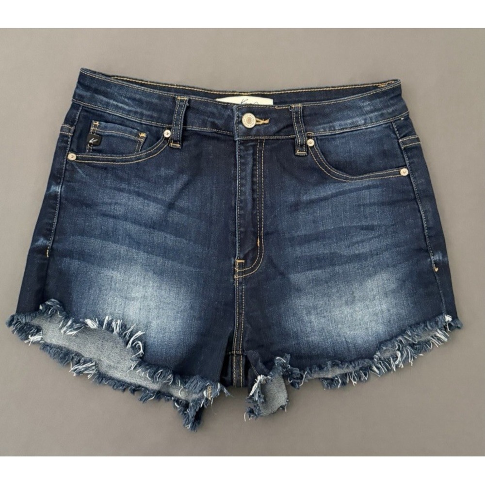 KanCan Jean Shorts Womens Size Medium Dark Wash High Rise Raw Hem Denim Stretch